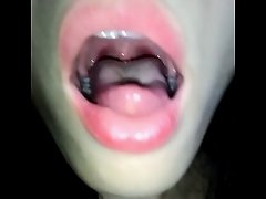 Chinese girl rubbing her uvula with food on Watchteencam.com