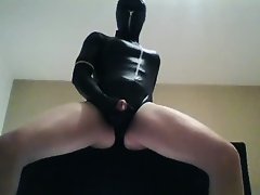 Shemale grinds buttplug and cums in pvc on Watchteencam.com