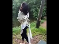 girl in a Straight jacket in the woods on Watchteencam.com