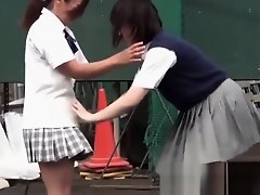 Naughty Japanese schoolgirls pissing in secret public place on Watchteencam.com