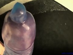 8 inches cock - Filling a blue condom handsfree by strong vibrator on Watchteencam.com